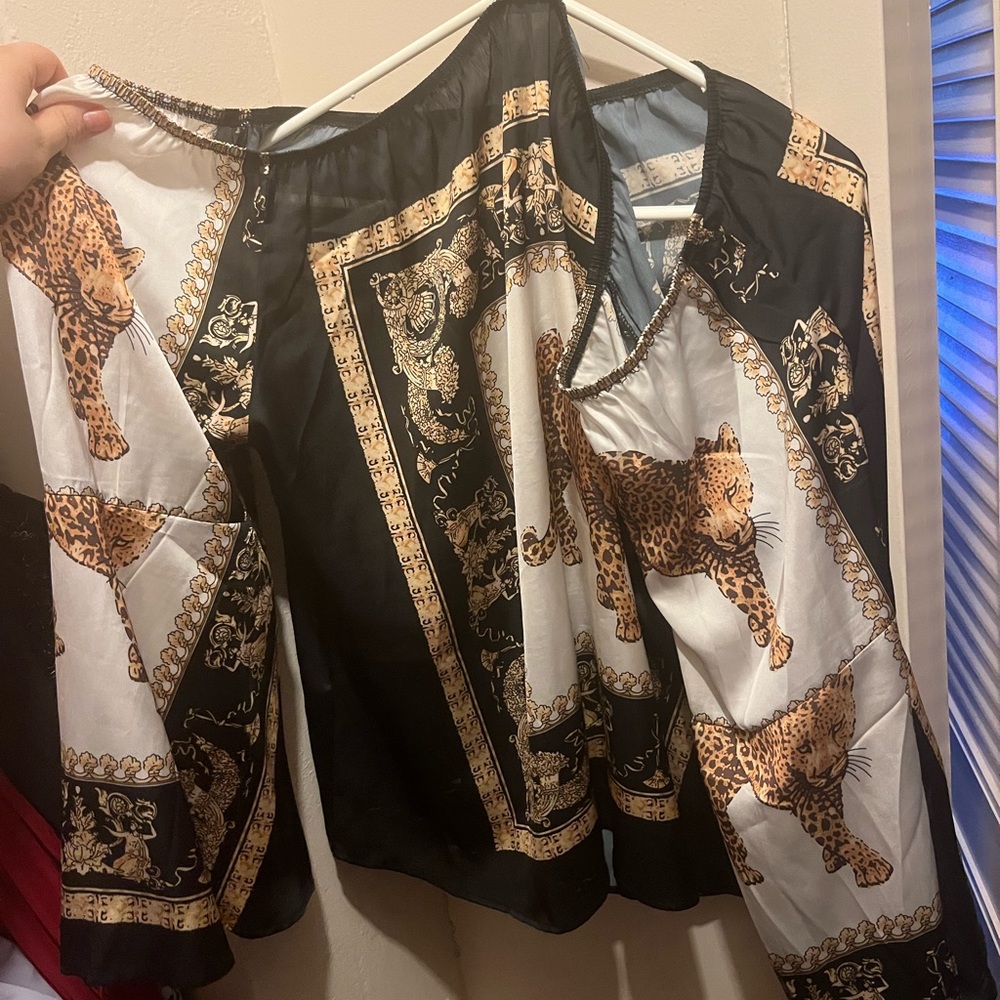 Satin gold and black tiger off shoulder blouse size 3x